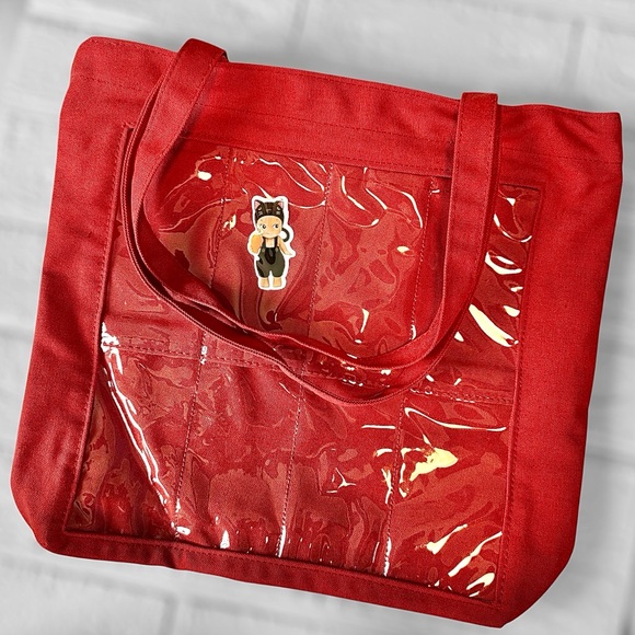 New Red Tote Bag with Clear Pocket - Picture 1 of 12